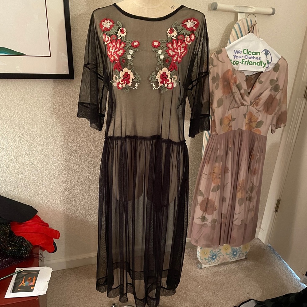 Sheer, Net Embroidered Maxi Dress